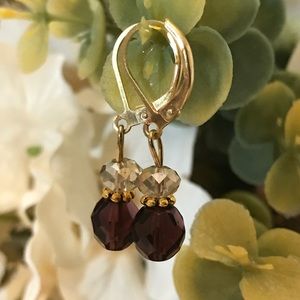 Champagne & raisin handmade leverback earrings